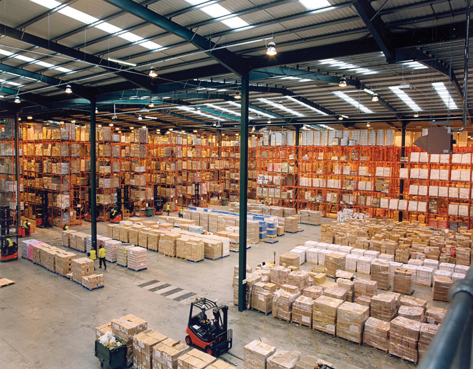 Modern building materials warehouse with pallet rack storage system